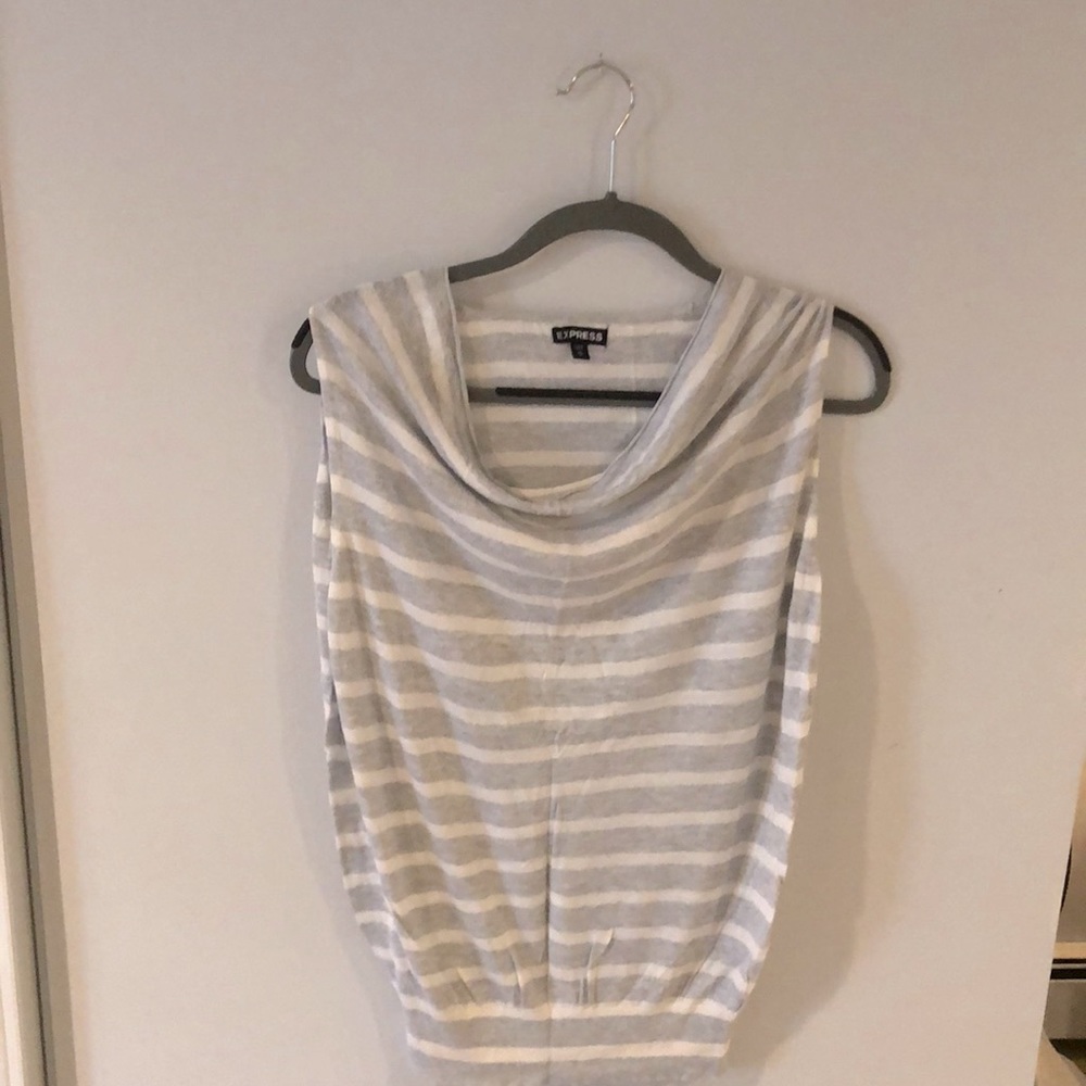 Gray + white striped ruched neck Express tank